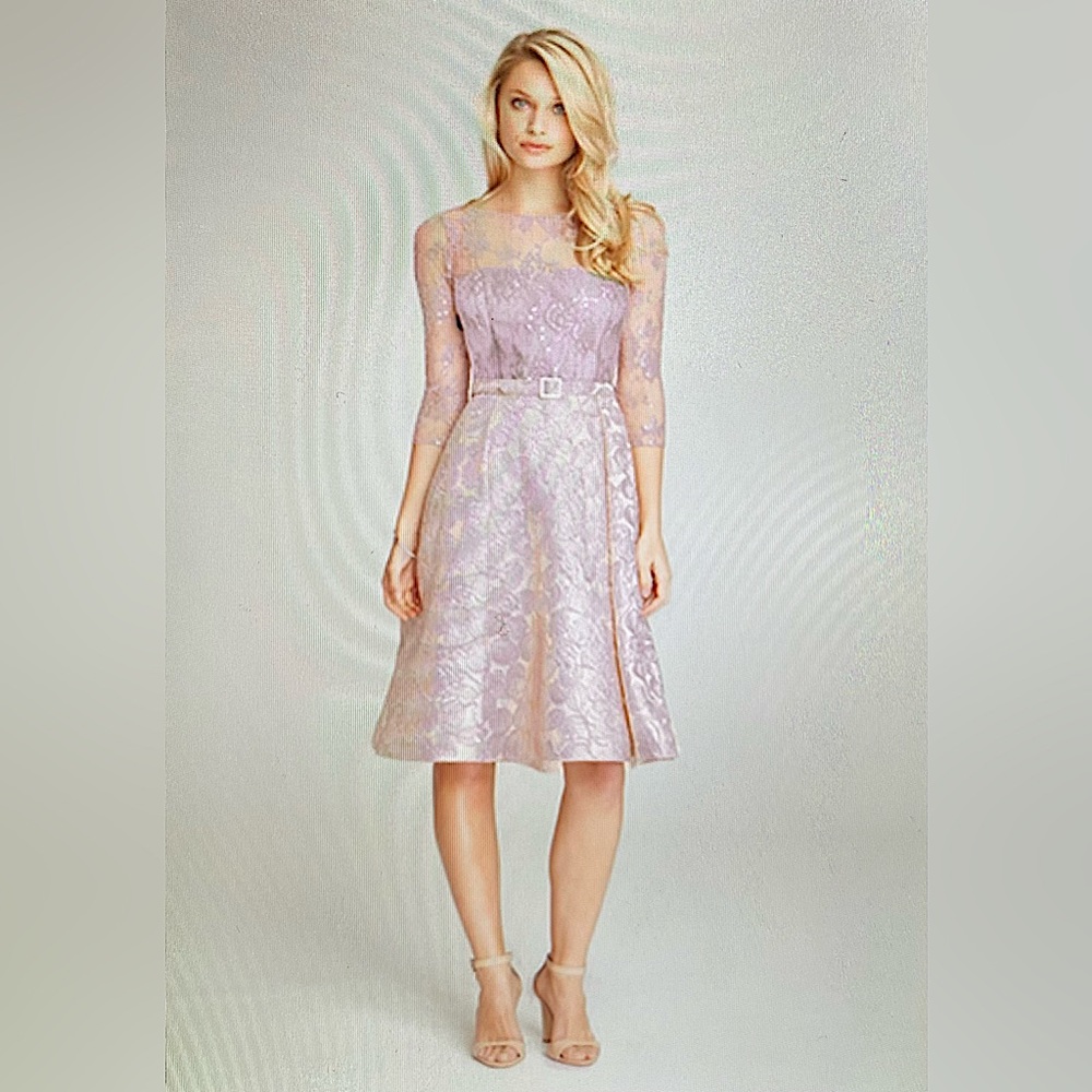 Rickie Freeman for Teri Jon size 12 purple/pink lace dress with crystal belt